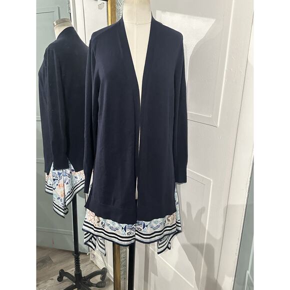 Chicos 1 Scarf Hem Sweater Cardigan Navy Blue Size Medium - Picture 3 of 12
